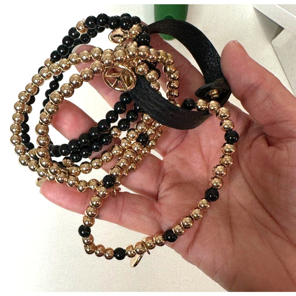 NWOT Macy's Black & Gold Multilayer Skull Heart Peace Bead Leather Wrap Bracelet - Picture 8 of 9